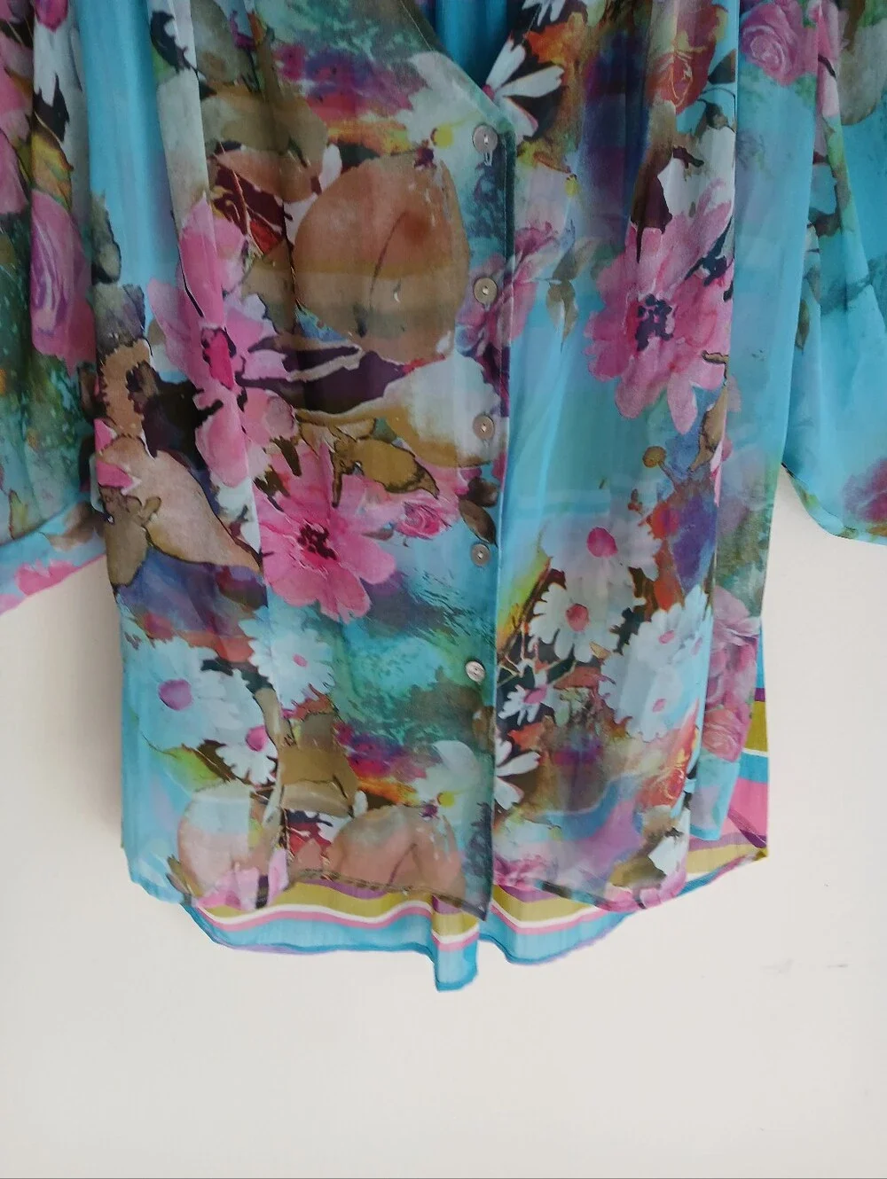 Figuero & Flower Blouse Size XL Lace Shoulder Sheer